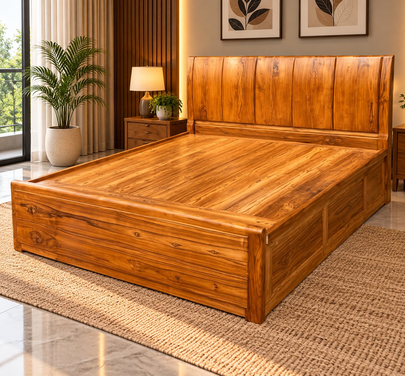 Royal Fluted Teak Platform Cot