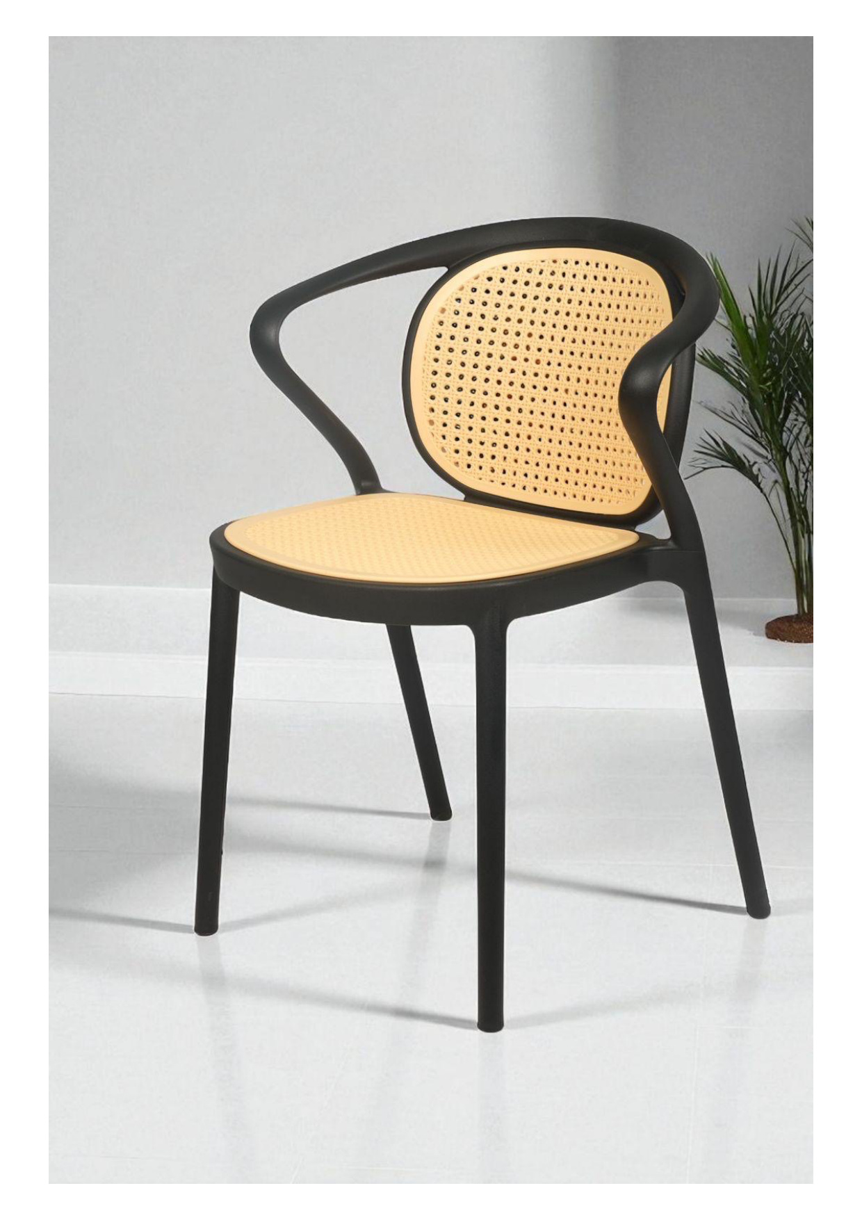 Scandinavian Cane & Charcoal Dining Chair