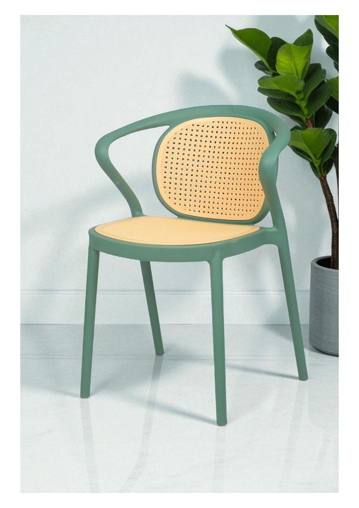 Sage Green Cane Dining Armchair