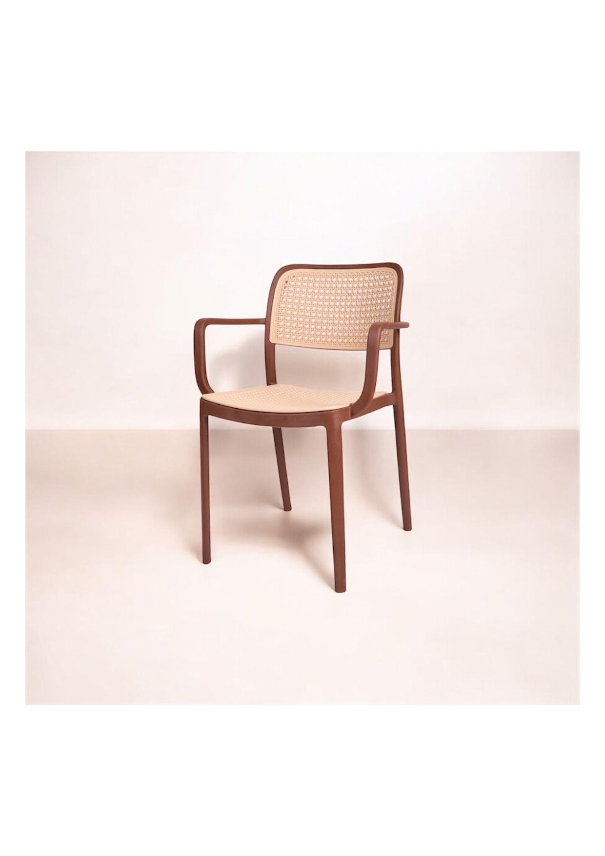 Walnut Rattan Woven Dining Armchair