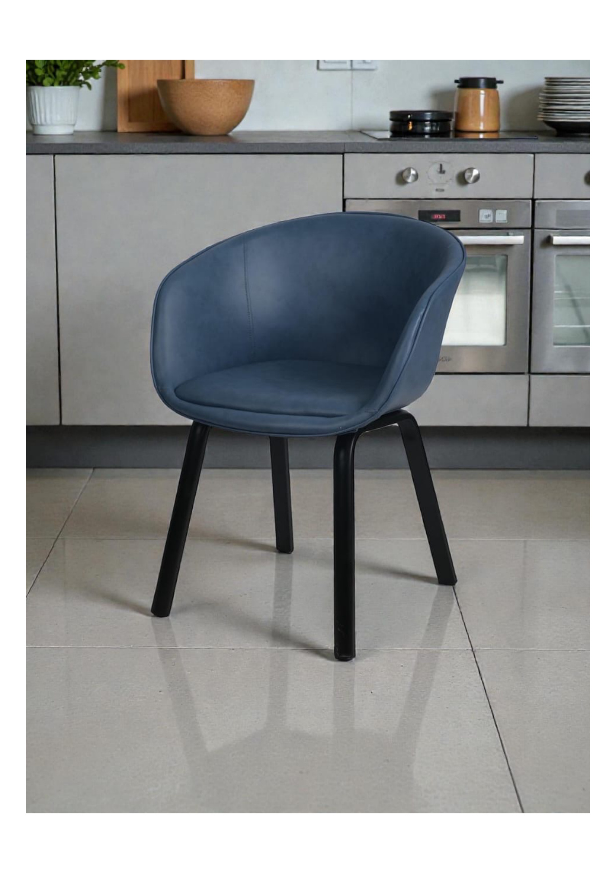 Slate Navy Leather Tub Bucket Armchair