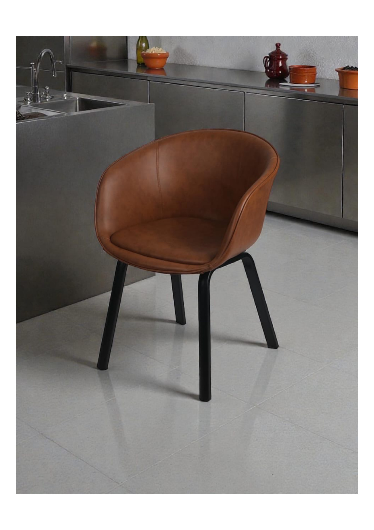 Cognac Tan Leather Tub Bucket Armchair
