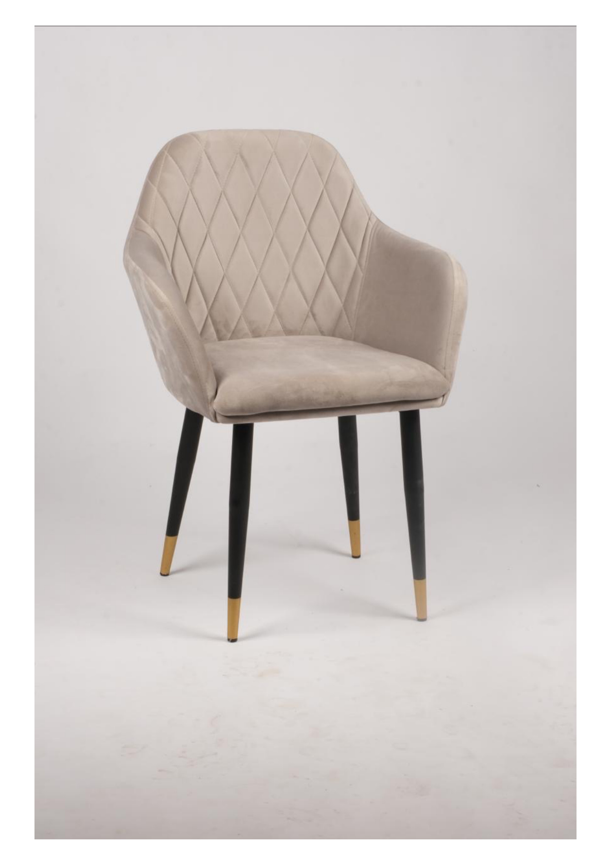 Champagne Beige Diamond Quilted Velvet Armchair