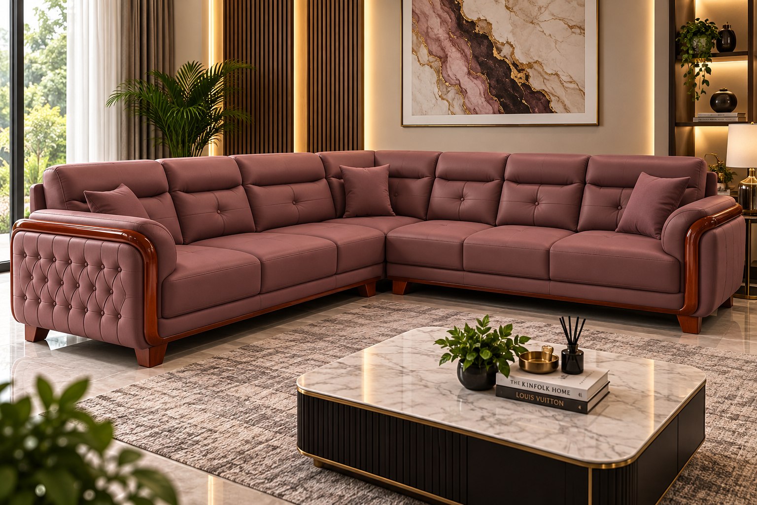 Olive Velvet Double-Chaise Suite