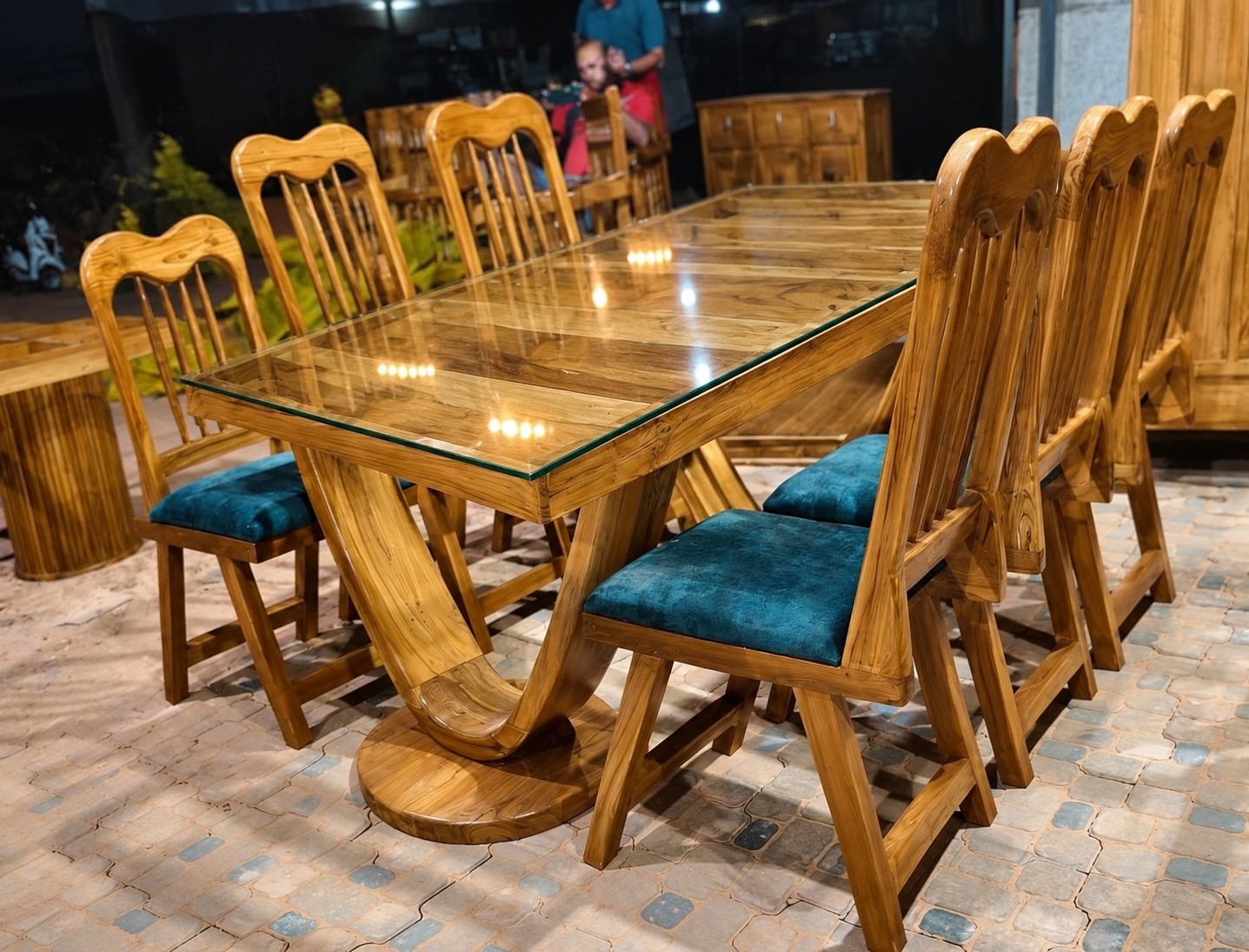 Sculptural Teak Glass-Top Dining Suite
