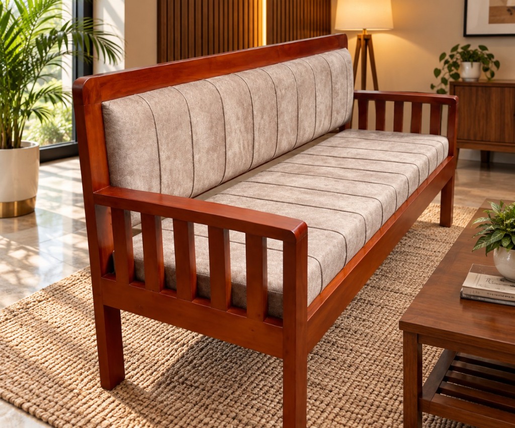 Nordic Cushioned Timber Sofa